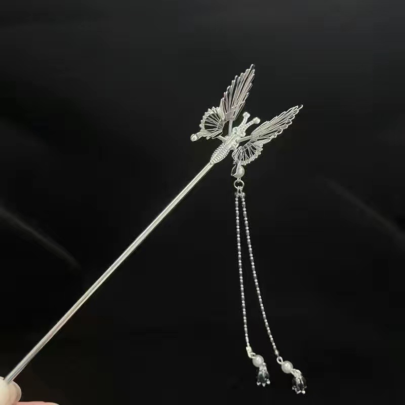Chinoiserie Bow Knot Alloy Tassel Artificial Pearls Hairpin4