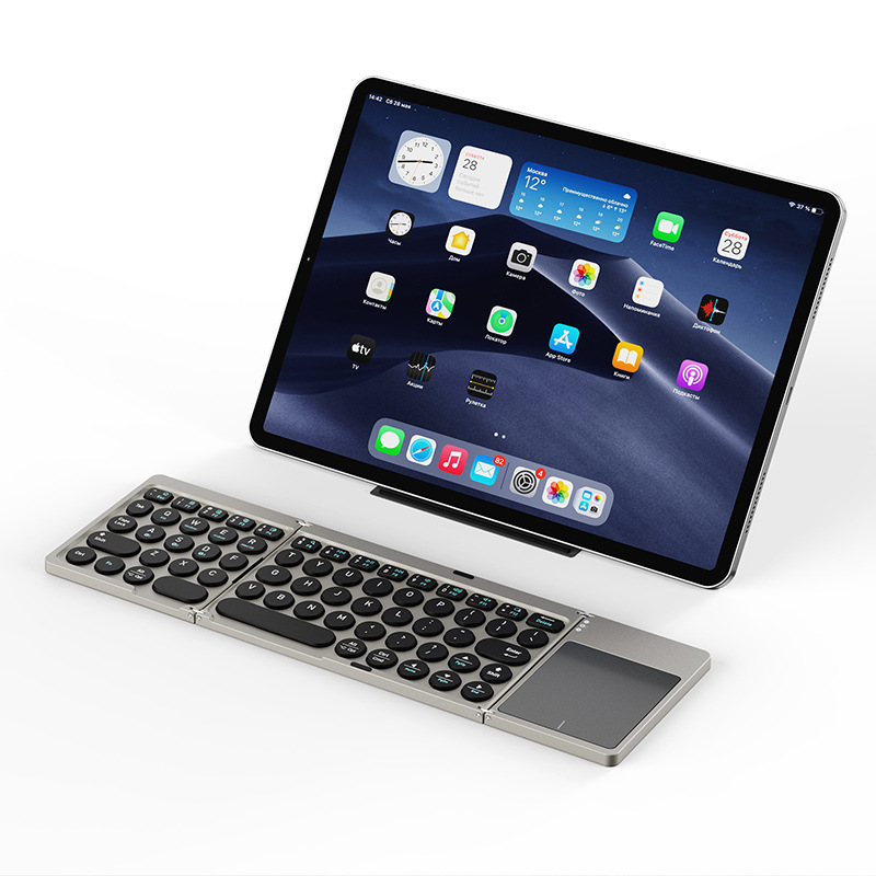 PU cuero tres teclado Bluetooth plegable para iPad portátil mini teclado externo portátil al por mayor