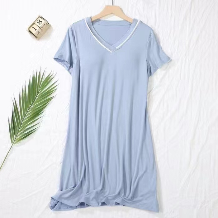 Camisón de manga corta de verano con almohadilla de pecho de la niña de color sólido lindo dulce ropa exterior suelta vestido homewear