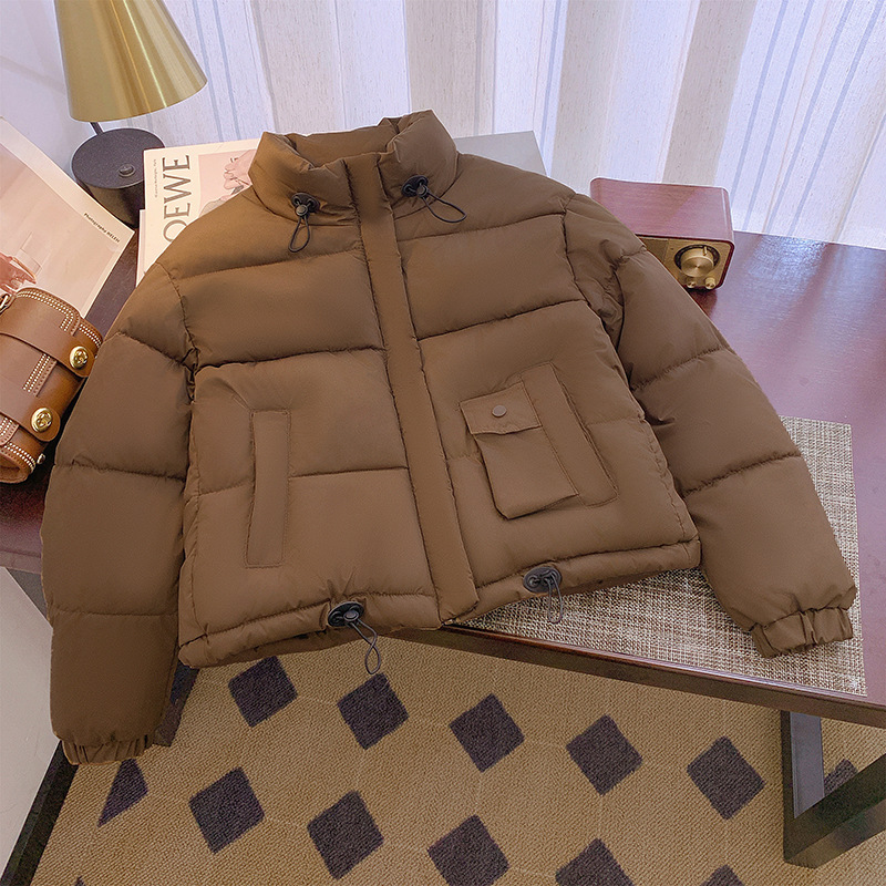 Ropa de algodón corta para mujeres en 2024 nuevo invierno pequeño grueso calentamiento pan de cuello de pie chaqueta de algodón exterior