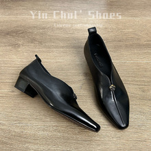 【现货秒发】成都风复古一脚蹬乐福鞋女春秋新款尖头粗跟单鞋女