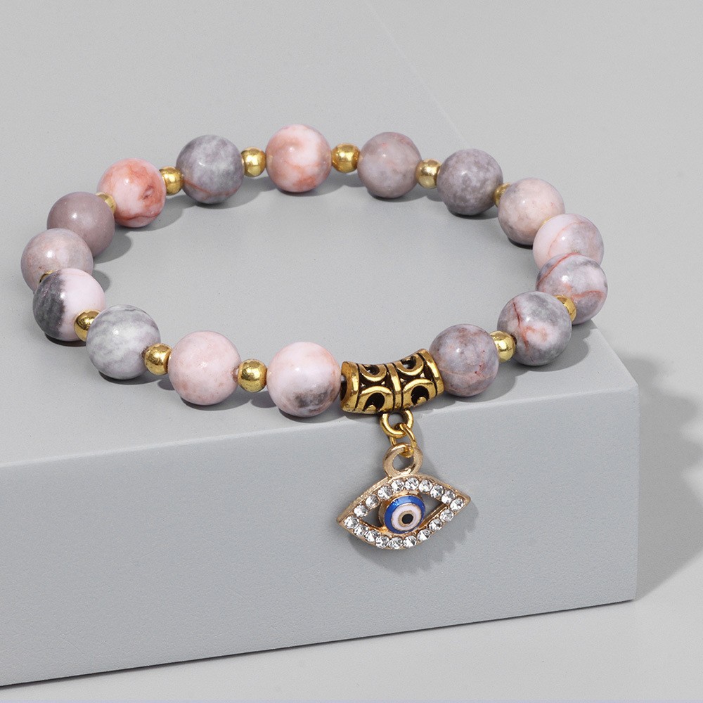 Natural Stone Beads Bracelet Women's Devil's Eye Pendant Vintage Simple Men's and Women's Bracelet Amazon Cross-border Hot Sale