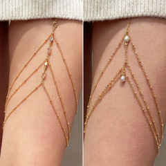 Cross-border jewelry for Europe and America, sexy beach faux pearl body chain, minimalist sexy star-shaped water diamond fringe thigh chain