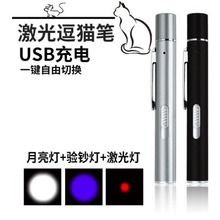 USB不锈钢迷你充电强光小手电筒led激光验钞灯三合一手电灯笔