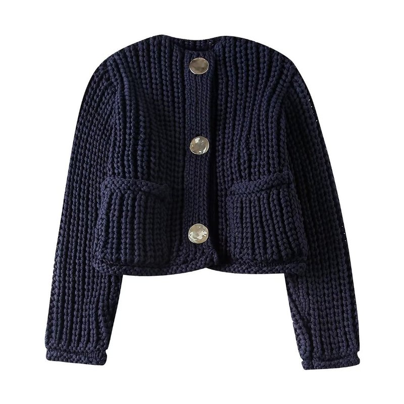 速卖通卸売2025秋冬新作欧米越境婦人服ストリートファッションラウンドネック厚手ニットショートジャケット女性用|undefined
