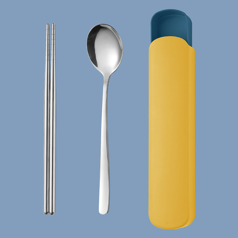 Acero inoxidable portátil vajilla cuchara palillos de dos piezas tazón de fideos instantáneos taza de comida rápida vajilla traje