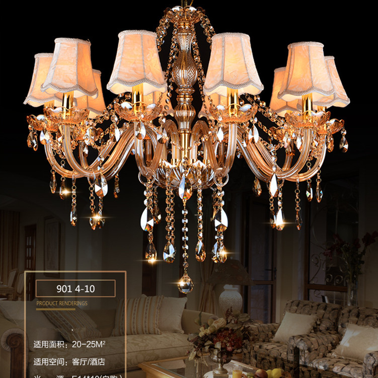 Lámpara de cristal ámbar dorado europea sala de estar dormitorio comedor ingeniería de iluminación simple atmósfera creativa vela Zhongshan