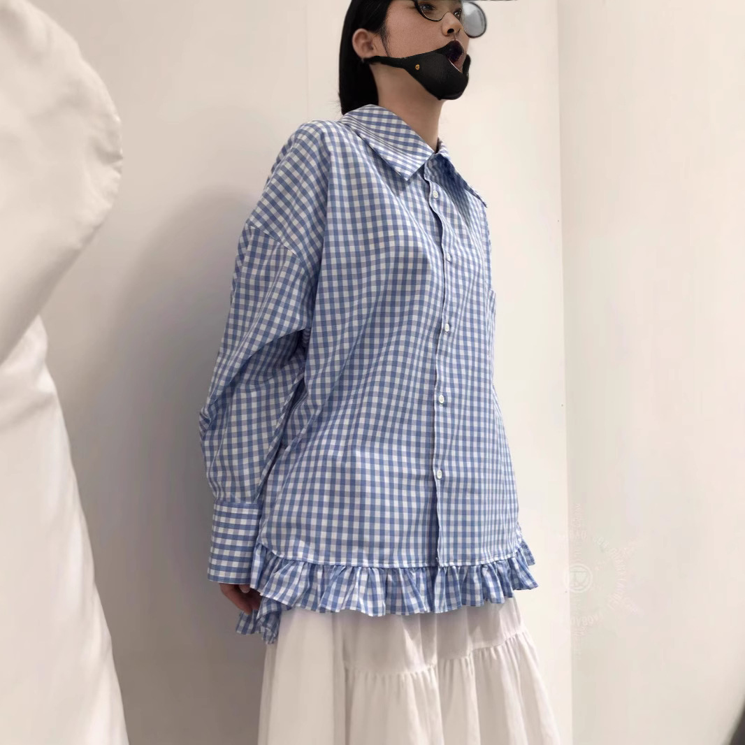 Spring Japanese small design classic blue colored retro shirt