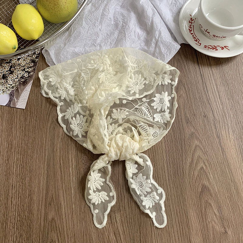 Bufanda triangular, pañuelo en la cabeza, niña de verano, nuevo estilo, protector para el cuello, bufanda pequeña, correa para el cabello dulce, cinta para el cabello, bufanda de seda de encaje, cintura