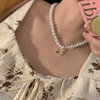 Fashionable necklace from pearl with bow, design universal chain for key bag , trend of season, simple and elegant design, wholesale