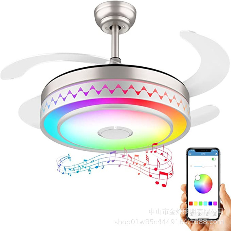 Frequency Conversion Bluetooth Audio Invisible Fan Light Guest Dining Room Hanging Fan Light Bedroom Home Ceiling Integrated Fan Hanging Lamp