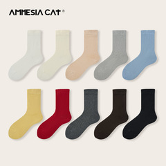 新品白色襪子女春秋款棉襪中筒襪無骨抗起球月子襪堆堆襪薄款批發