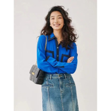 「时里」真丝双口袋撞色砂洗双绉衬衫春夏时尚女士上衣外套 S2304