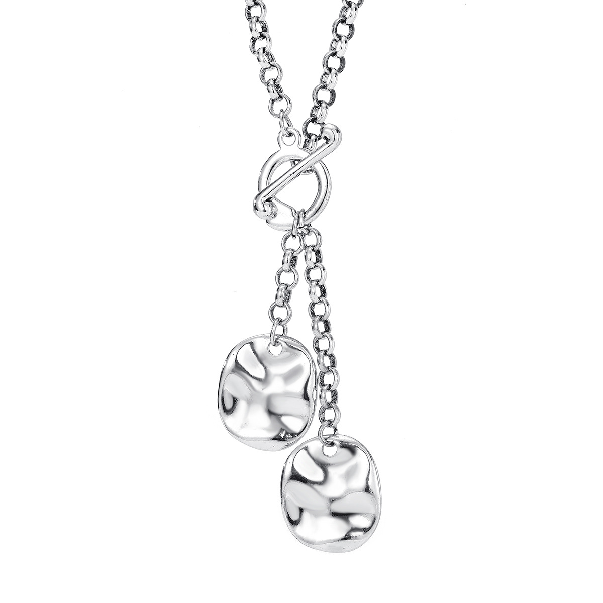 Simple Antique Silver Round Pendant Necklace With Ot Buckle_voghion.com