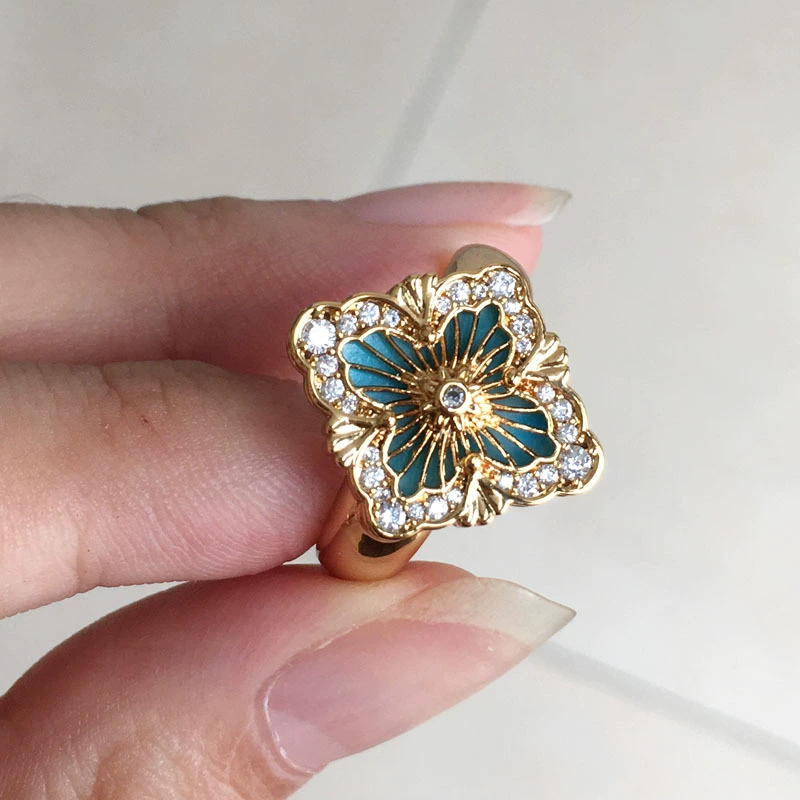 Quality ring, matte enamel, jewelry, four-leaf clover