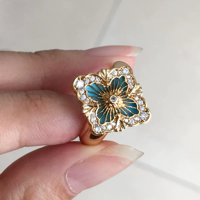 Quality ring, matte enamel, jewelry, four-leaf clover