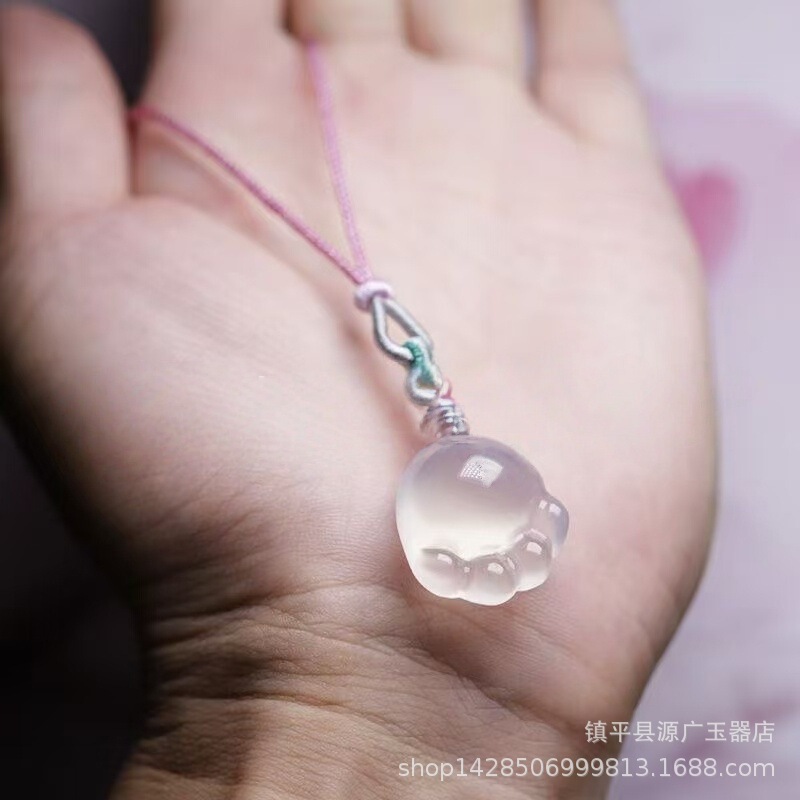 天然玉髓冰种九尾狐狸吊坠桃花酿翡翠色玉石狐狸面罩国风配饰面具|undefined