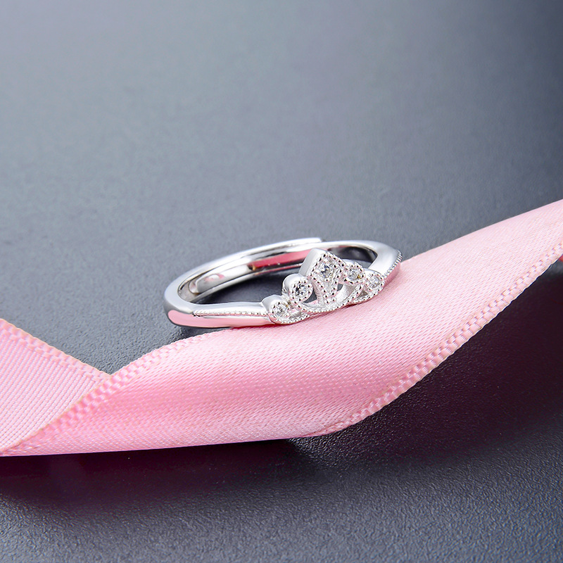 Simple wind diamond crown silver ring Korean version of s925 sterling silver temperament ring