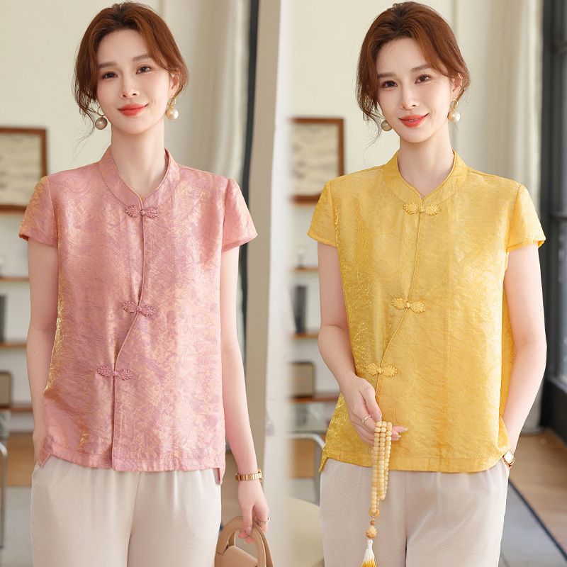 Summer 2025 New Chinese Style Stand-Up Collar Shirt, Fashionable Slimming Short-Sleeved Button-Up Top, Western Style Shirt Summer 2025 New Chinese Style Stand-Up Collar Shirt, Fashionable Slimming Short-Sleeved Button-Up Top, Western Style Shirt