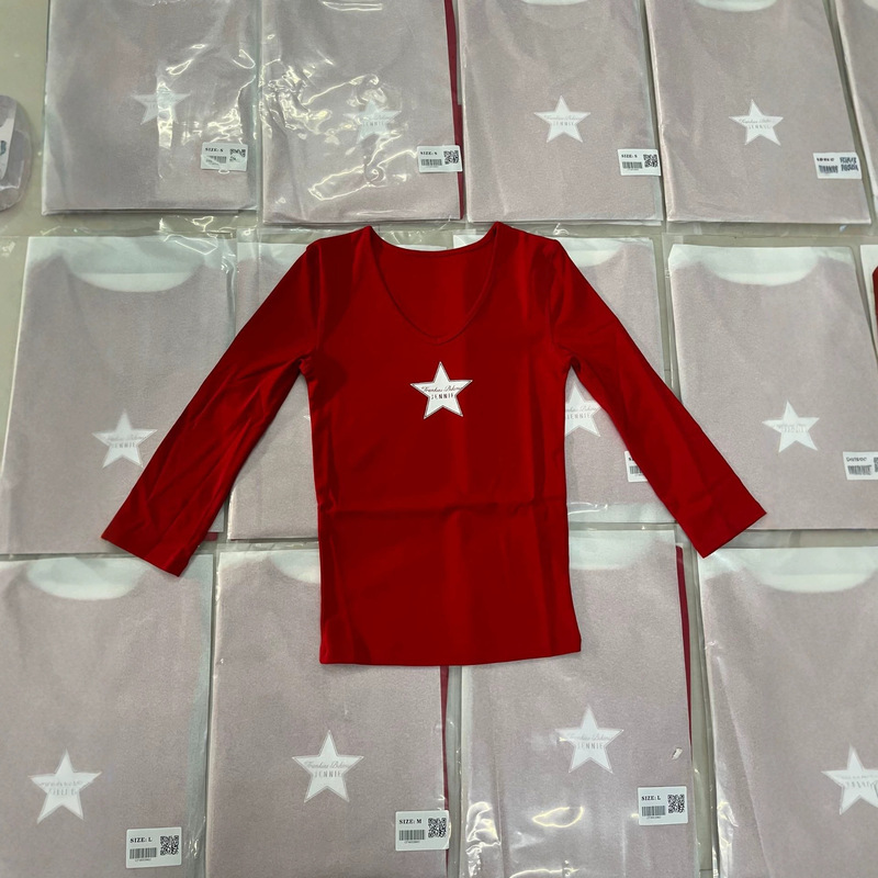 26ss Nanyou Haute Couture/Designer Boutique Niche Jennie-style Star Print Slim Fit V-neck Long Sleeve T-shirt