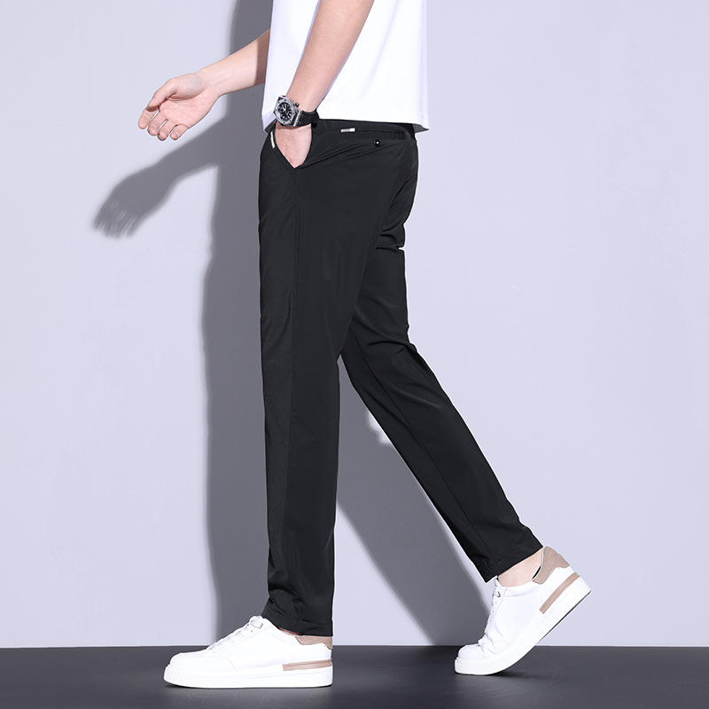 Summer Ice Silk Thin Men's Casual Pants High Elastic Breathable Korean Slim-fit Straight-barrel Ice Silk Pants for Men