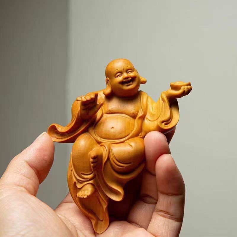 崖柏木雕悬空弥勒佛摆件手把件实木笑佛中式家居客厅玄关店铺收藏|undefined