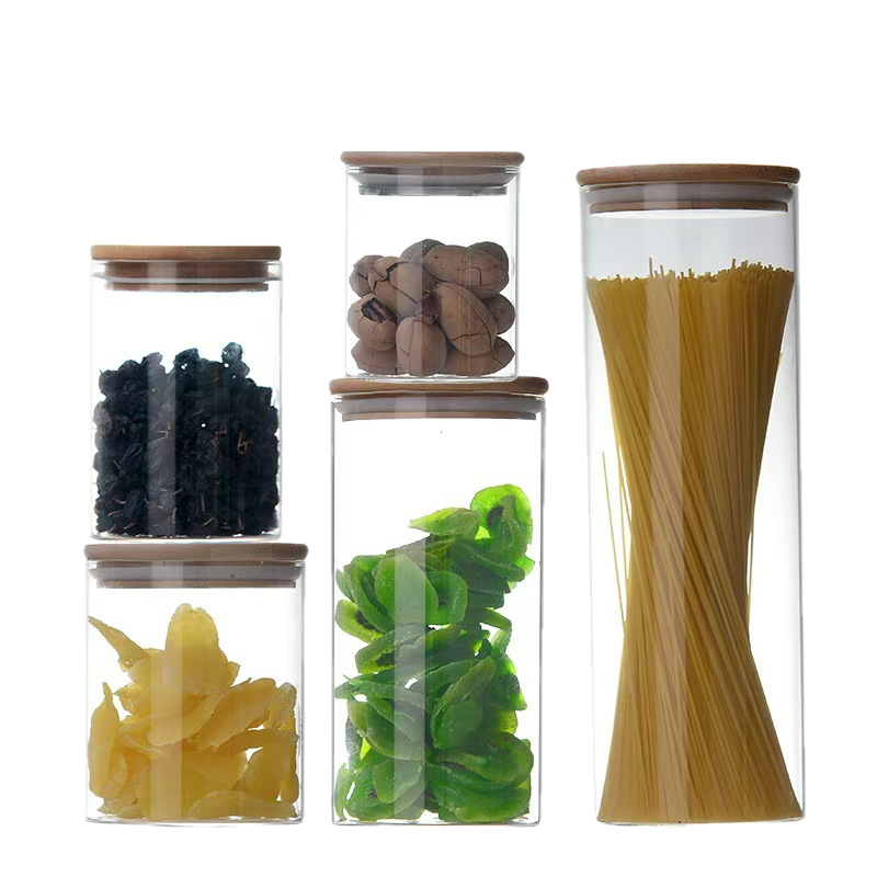 Venta directa de fábrica Tarro sellado de vidrio de borosilicato Té recto Tarro de bocadillos de frutos secos Tarro de dulces Tanque de almacenamiento de granos de café