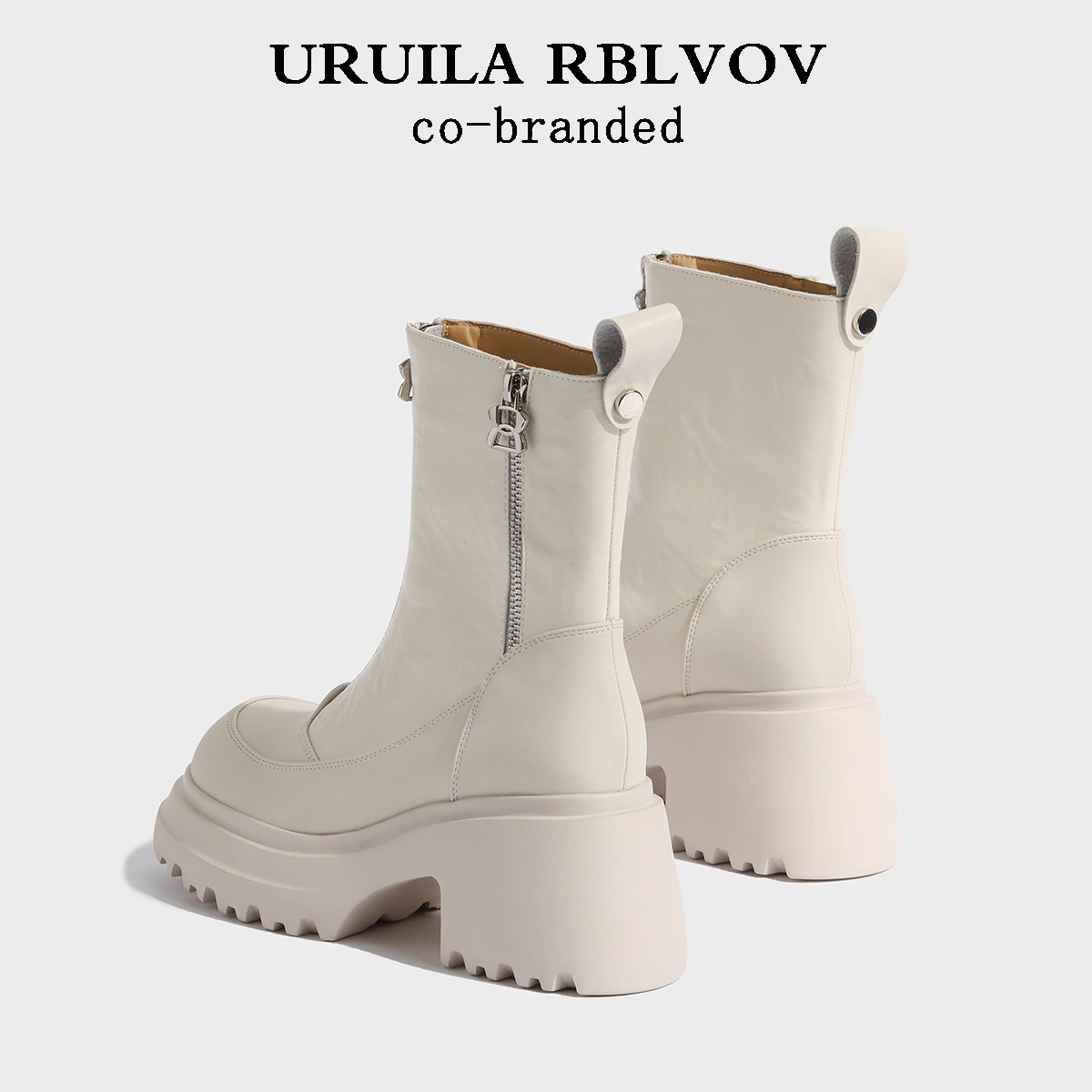 Cowhide Height-Increasing Martin Boots for Women 2025 Autumn and Winter New White Fashion Boots Thick-Soled Genuine Leather Short Boots for Petite Individuals