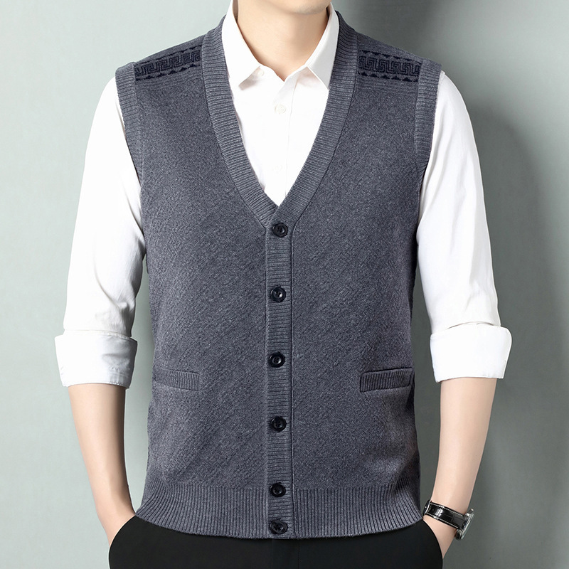 Cardigan Sweater Men's Vest Autumn and Winter Men's Sleeveless Single Breasted Knitwear Vest Thickened Warm Men's Waistcoat