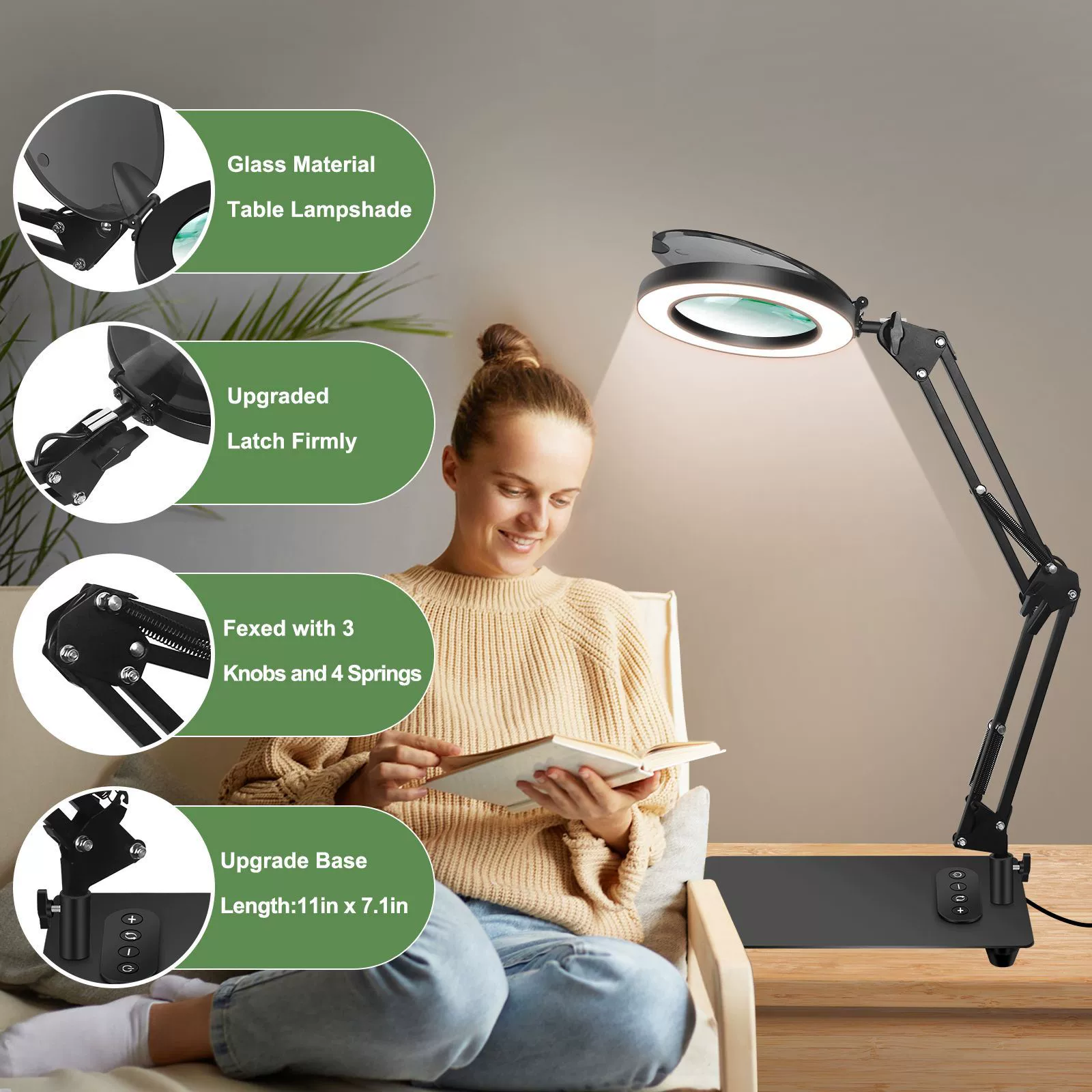 LED увеличительное стекло, обучающее чтение, рабочая настольная лампа, 2 в 1, цепь