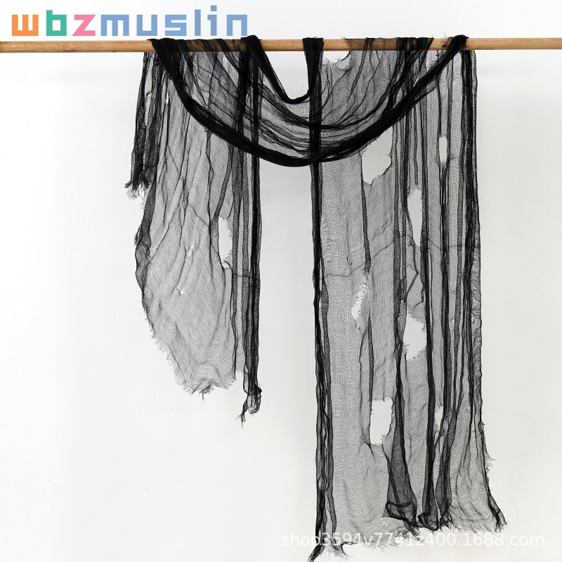 Suministro transfronterizo Halloween negro rasgado gasa fantasma Festival horror ventana pantalla tela de araña gasa fantasma Festival horror mantel