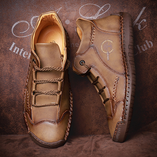 Winter and Autumn Men's Brim Martin Boots Retro Casual Mid-Top Men's Boots Handmade Large Men's Leather Boots