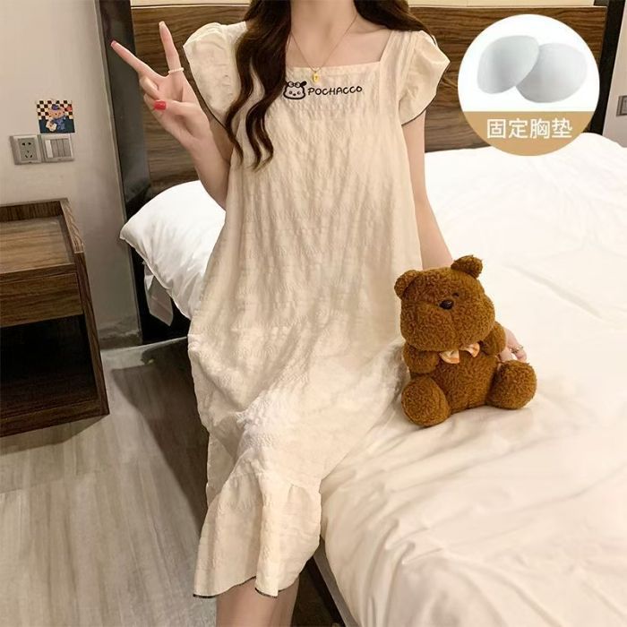 Camisón transfronterizo con almohadilla para el pecho para mujer verano nuevo estilo pequeño volador con almohadilla para el pecho pijama de alto valor lindo servicio a domicilio de dibujos animados