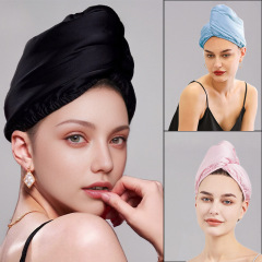 シルクのような光沢の二重構造の女性用速乾ヘアキャップ、厚手で吸水性に優れたコーラルフリースのバスキャップ、かわいいヘアターバン