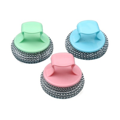 锅清洁球钢丝球带手柄锅刷家用长柄刷子带把塑钢洗碗新款