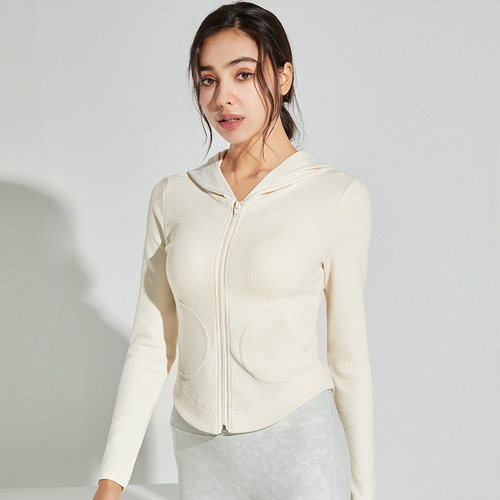 Yujia 2024 Spring New Sports Jacket Women's Lulu Yoga Wear Running Hooded Quick-Drying Clothing Long-Sleeved Fitness Wear