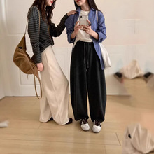 休闲百搭韩系垂感弯刀裤女春季新款高腰显瘦阔腿裤加绒直筒运动裤