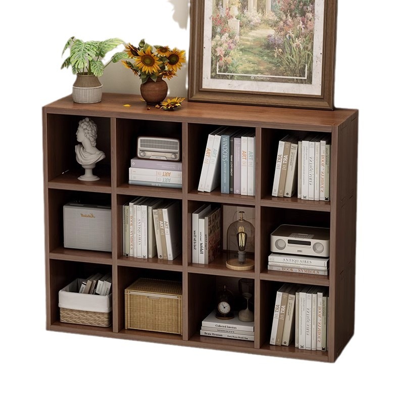 Estante de madera sólida estante de piso Doble contra la pared gabinete bajo librería de color nuez libre combinación gabinete de almacenamiento sala de estar