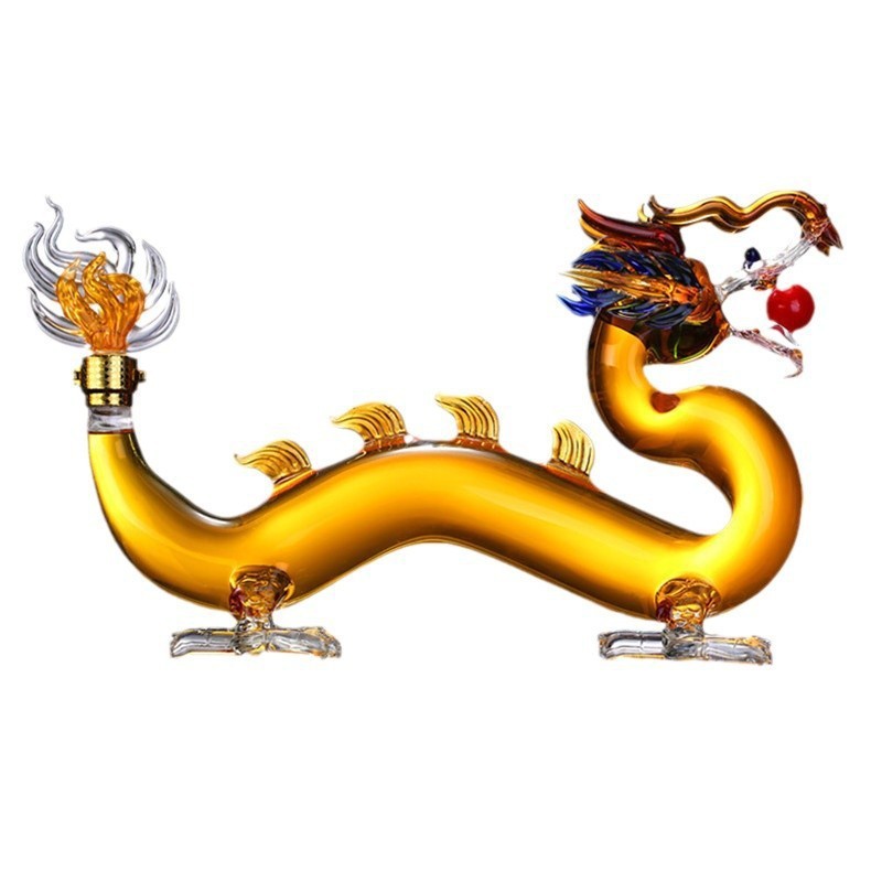 Botella de vino artesanal de vidrio tipo dragón Botella de vino de burbuja de vidrio transparente doce Zodiaco conjunto de vino botella de vino vacía Botella de vino de vidrio tipo Dragón