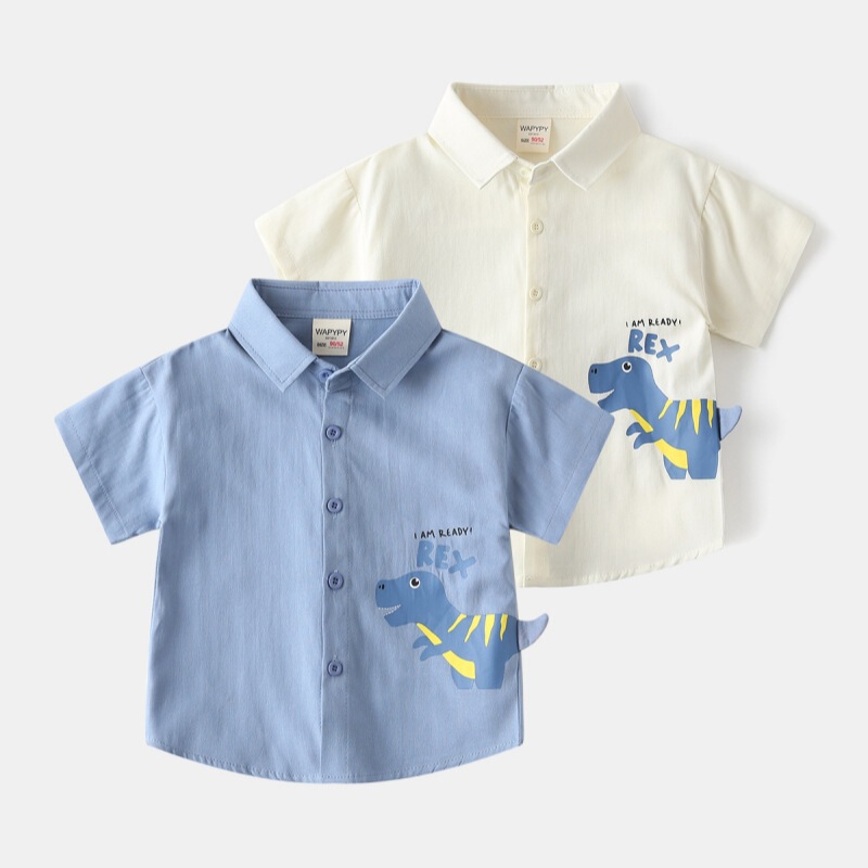 Summer Children's Clothing 2026 New Style Children's Short-Sleeved Shirts Boys' Dinosaur-Shaped Shirts Baby Stylish Summer Outfits Wholesale