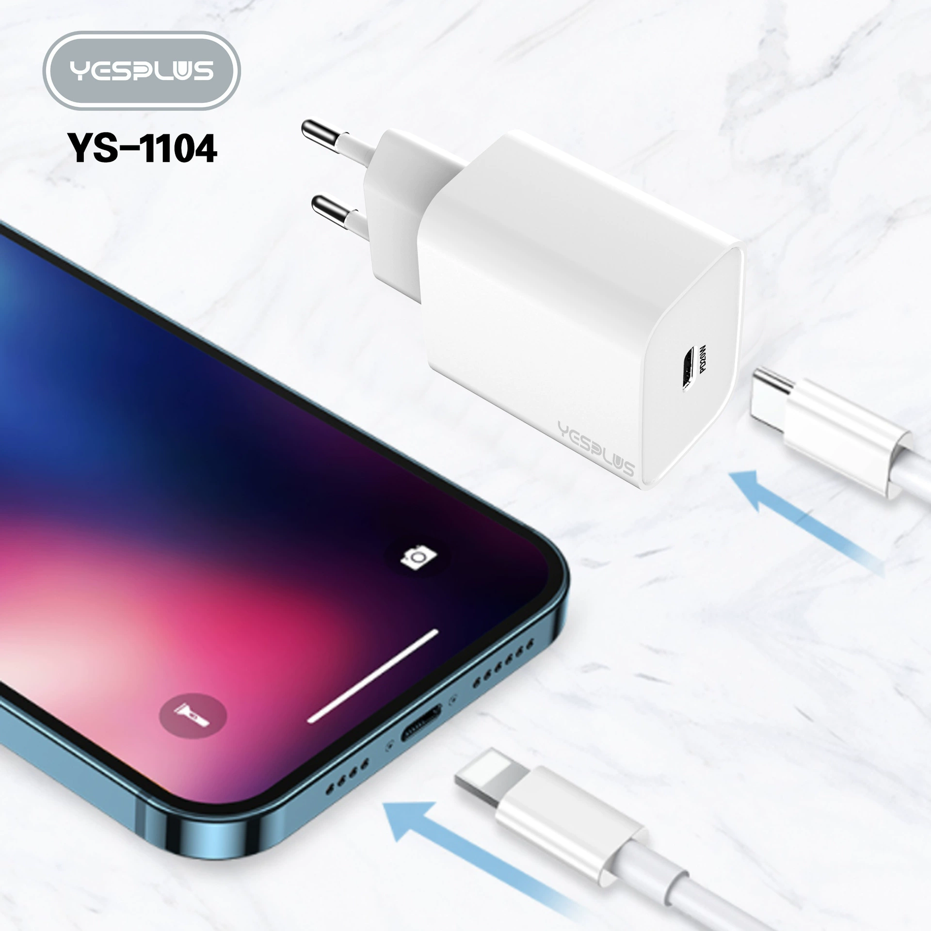 YS-1104 новый PD20W зарядный адаптер европейский стандарт быстрая зарядка, подходит для всех типов телефонов Apple и Android