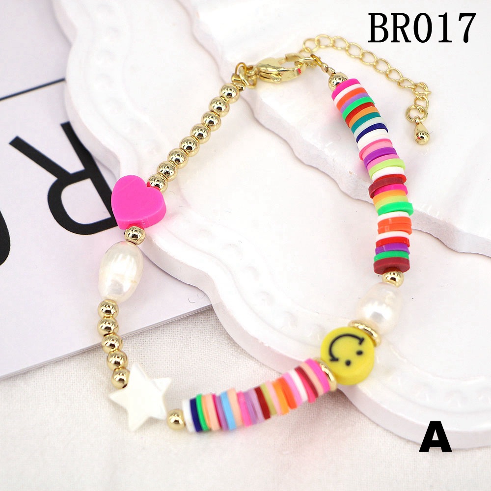 Fashion soft pottery heart-shaped smiley face baroque pearl star shell bracelet