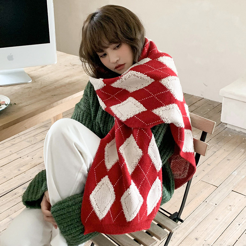 2022 new pattern ins Japan and South Korea three-dimensional Toppan Diamond lattice scarf fashion leisure time outdoors keep warm Collar