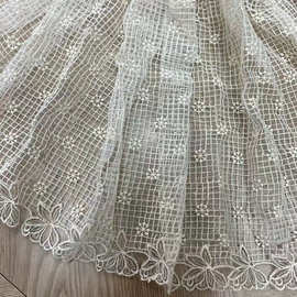 格子刺绣打底蕾丝棉线刺绣布料网红网纱刺绣面料刺绣网纱刺绣面料