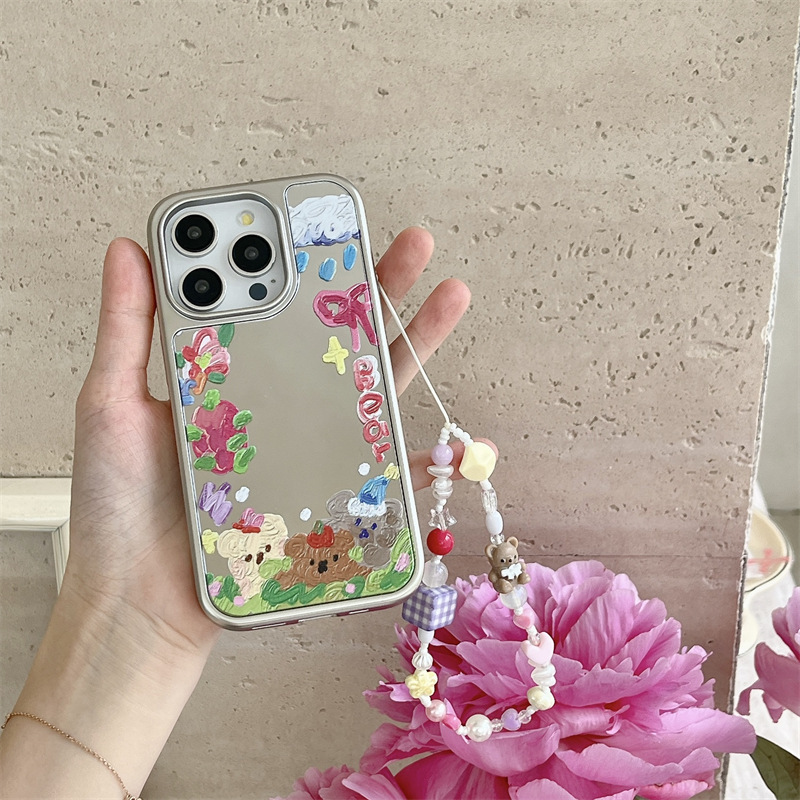 Girl ins espejo pintura al óleo oso para iPhone14 funda para teléfono móvil 15ProMax Apple 12/13 nuevo 15