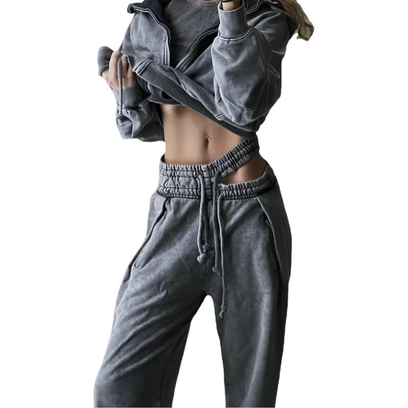 American retro y2g doble pantalones Hollow drawstring sweatpants mujeres sueltas nuevos pantalones casuales Pantalones rectos atados al tobillo