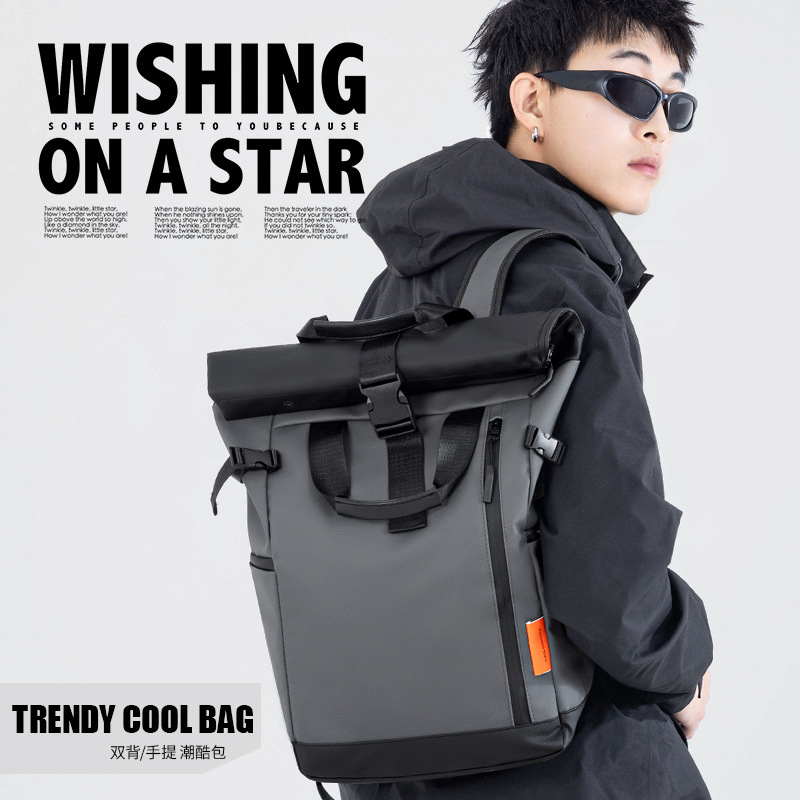 New Trendy Roll Top Backpack Men's Large Capacity Student Schoolbag Outdoor Travel Backpack Laptop Bag New Trendy Roll Top Backpack Men's Large Capacity Student Schoolbag Outdoor Travel Backpack Laptop Bag
