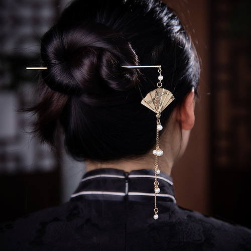 Ancient-style Hanfu hairpin folding fan hair accessory, exquisitely crafted hairpin, fresh new arrival, hairpin for women, modern Chinese fashion hairpin, retro hairpin accessory.