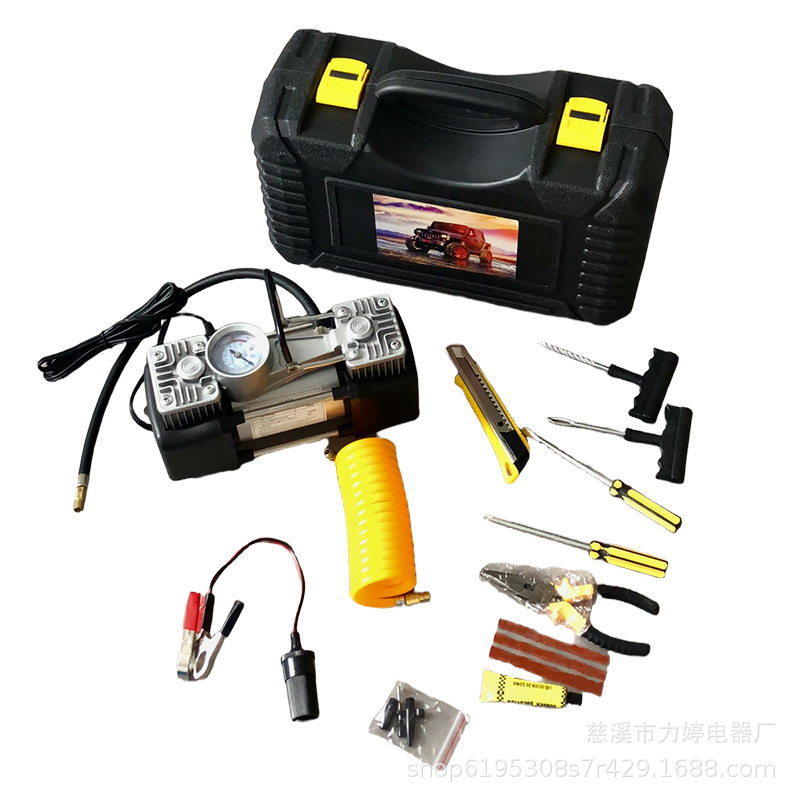 车载打气泵双缸铜线330W 大功率便携式 套盒补胎打气测胎压等功能