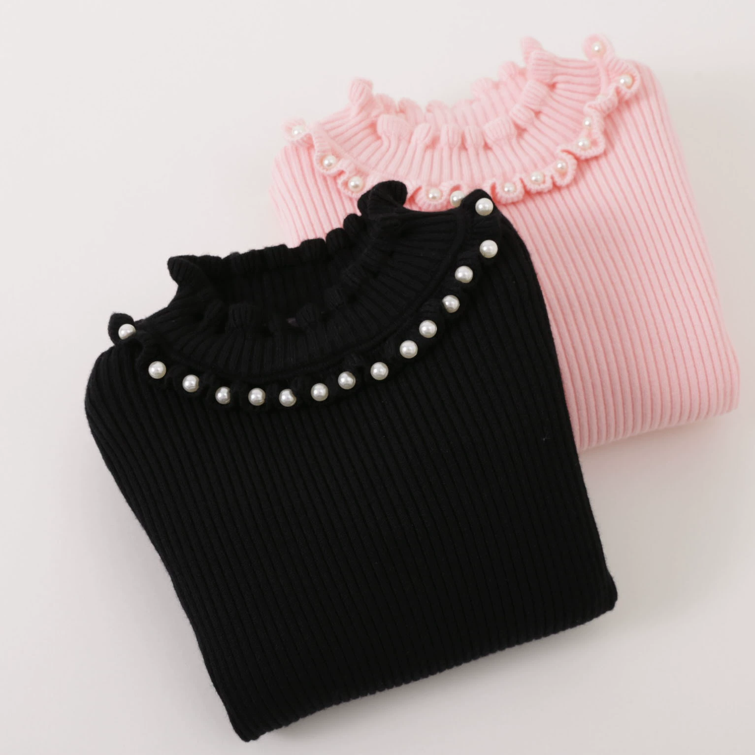 Sweater, fleece colored knitted down jacket from pearl, high collar, for teenagers